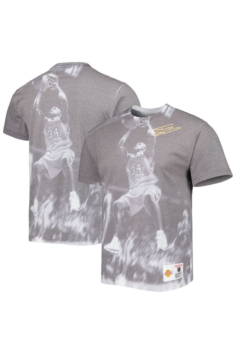 Men's Mitchell & Ness Shaquille O'Neal Heather Gray Los Angeles Lakers Above The Rim T-Shirt, Main, color, Gray