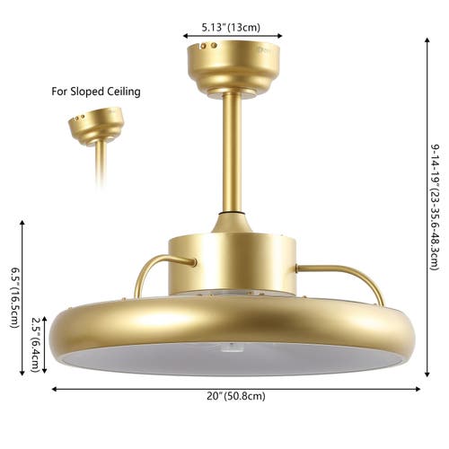 Oval Air Loren 20" Modern Contemporary 6-speed Metal Mobile-app/remote-controlled Dimmable Smart Int In Gold Painting