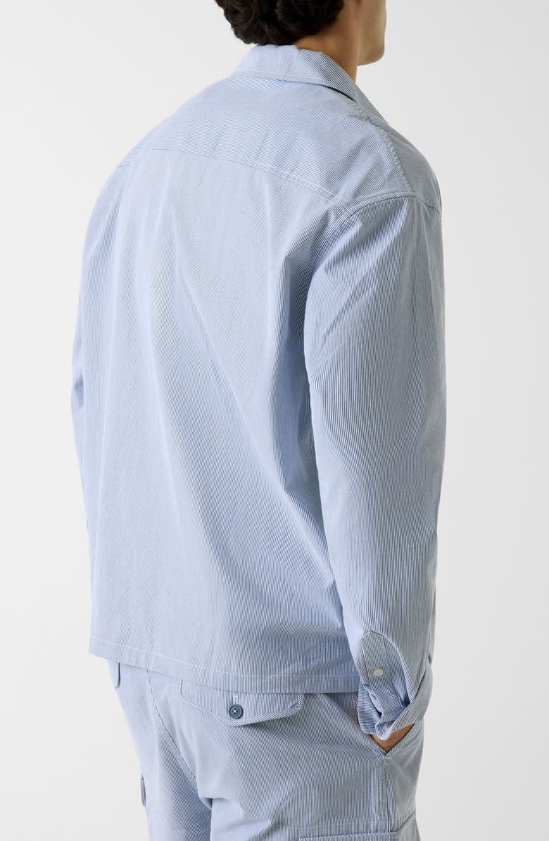 GUESS Zip Front Stripe Shirt, Alternate, color, Daring Ocean/ White