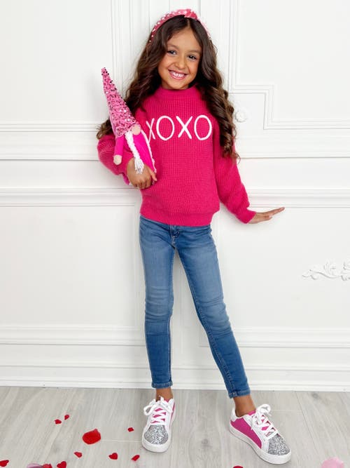 Mia Belle Girls Embroidered Chunky Knit Sweater In Pink