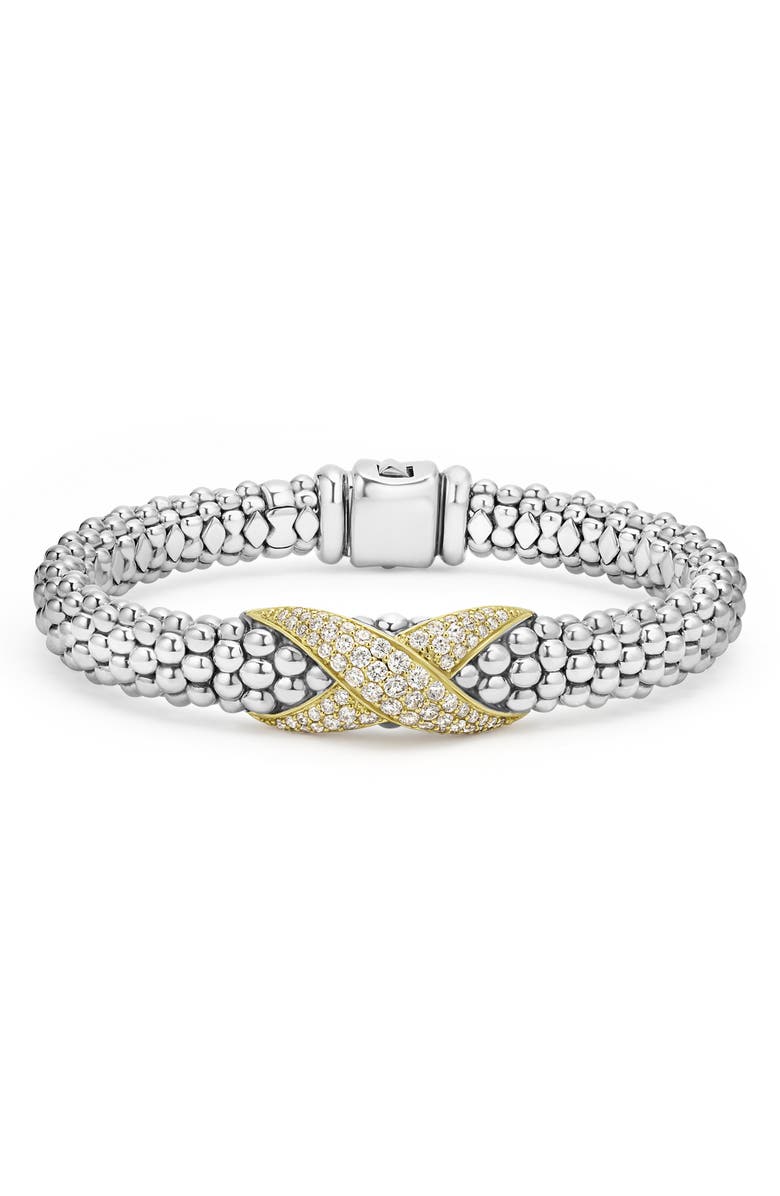 LAGOS Embrace Pavé Diamond Center X Bracelet, Main, color, Silver