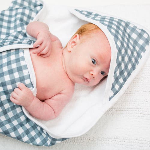 Lulujo Hooded Towel In Navy Gingham