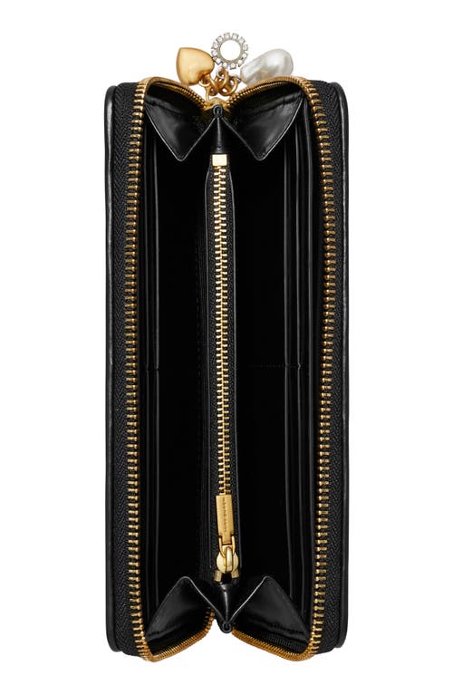 Tory Burch Kira Diamond-quilted Charm Continental Wallet In Black