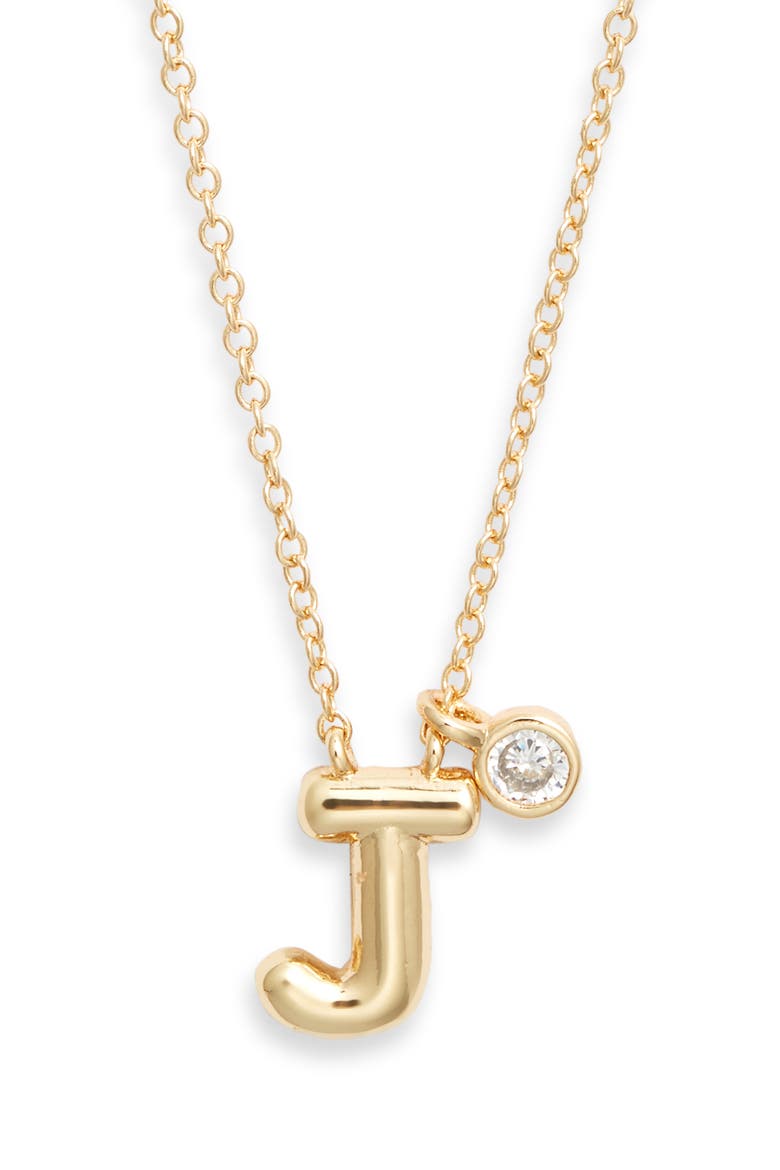 Goldtone Initial Pendant Necklace, Main, color, J- CLEAR- GOLD