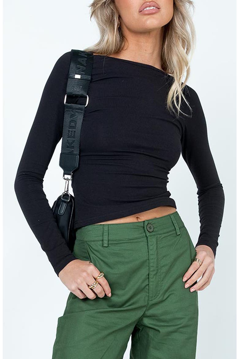 Rixie Open Back Long Sleeve Crop Top, Main, color, BLACK