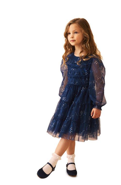 LAURA ASHLEY LAURA ASHLEY KIDS' 3D FLORAL LONG SLEEVE TIERED MESH DRESS