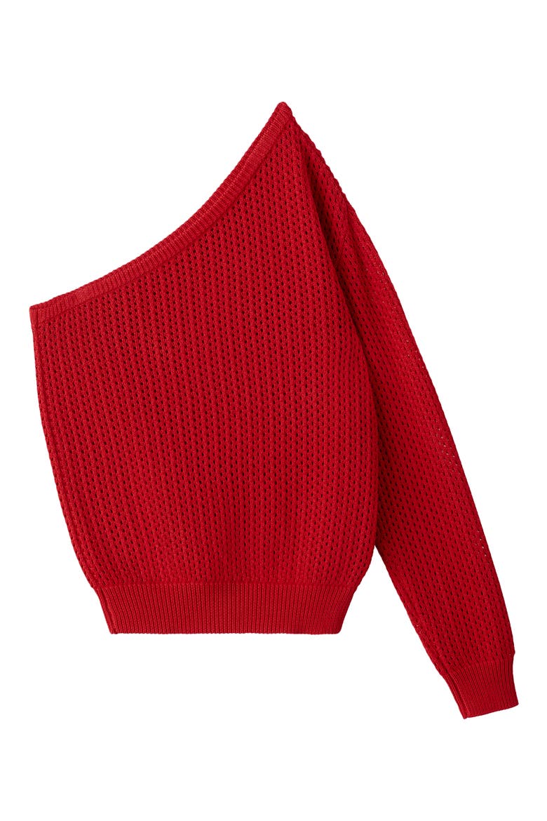 Open Stitch One-Shoulder Sweater, Alternate, color, RED