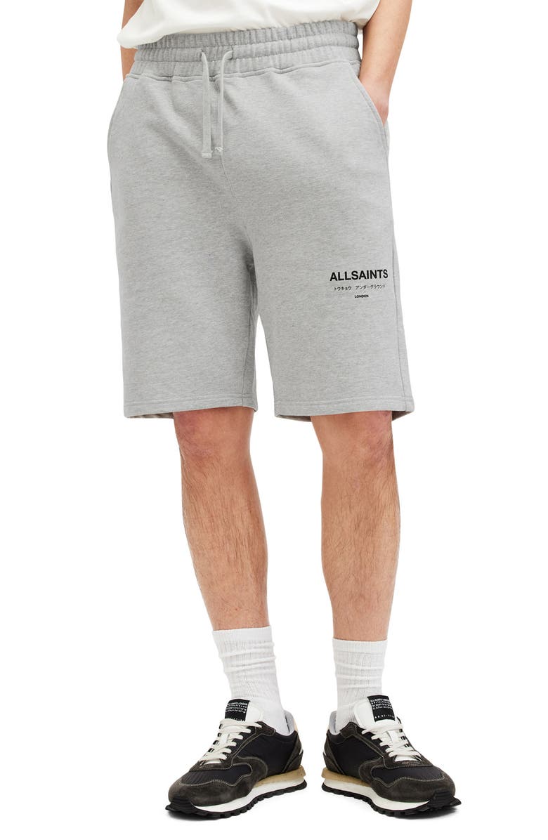 AllSaints Underground Relaxed Fit Organic Cotton Sweat Shorts, Main, color, Grey Marl