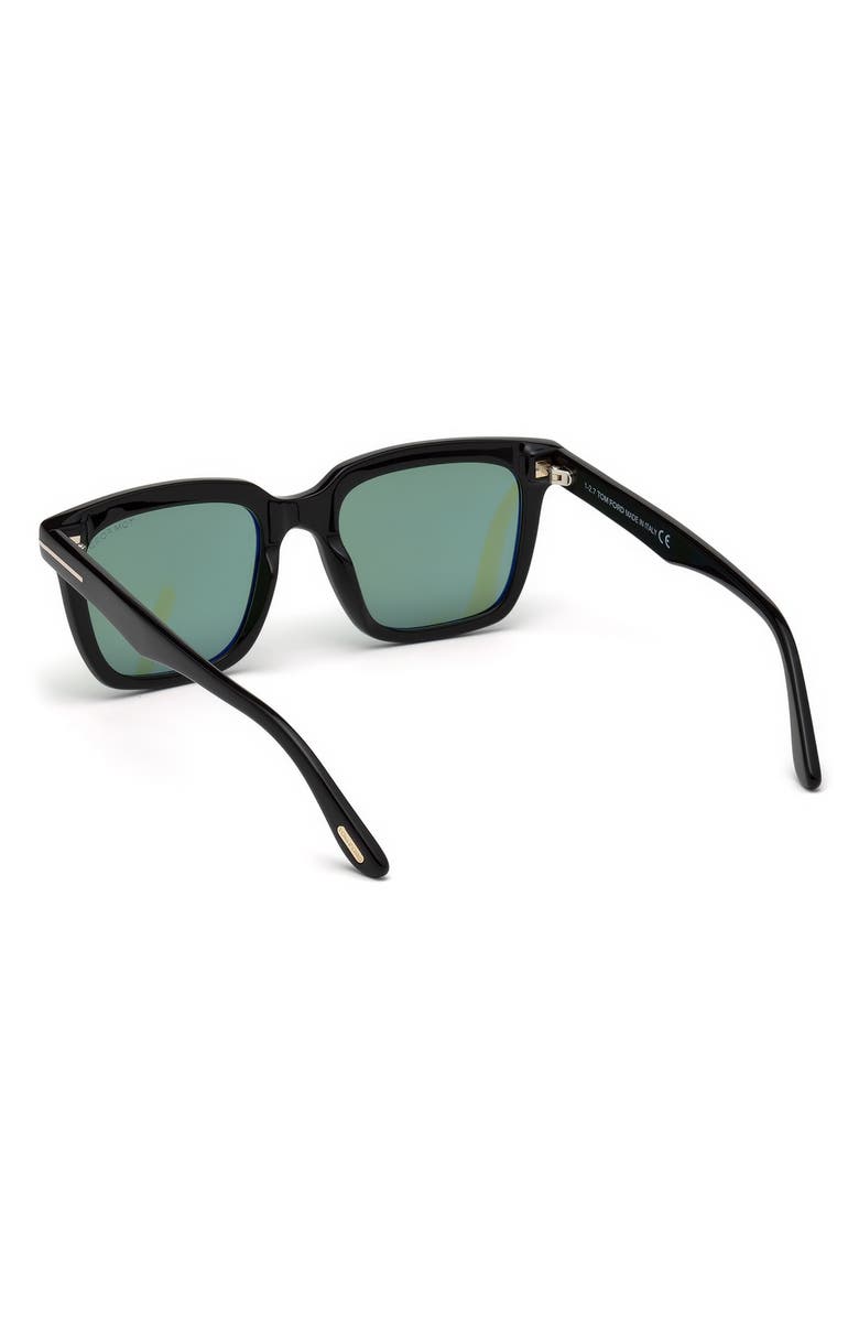 TOM FORD 56mm Round Sunglasses, Alternate, color, Shiny Black / Green