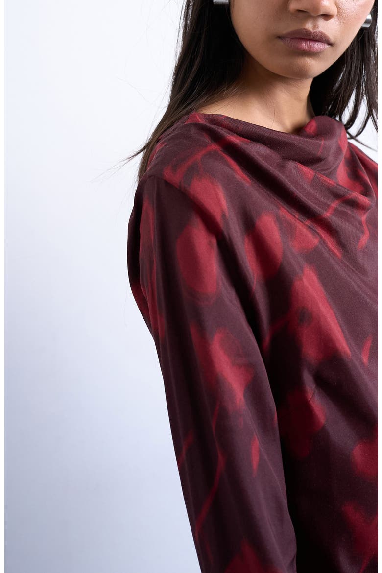 Drape Neck Long Sleeve Minidress, Alternate, color, BURGUNDY