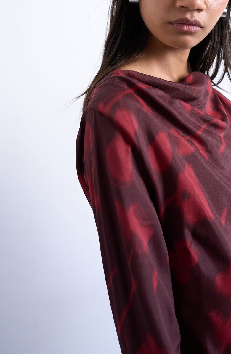 Topshop Drape Neck Long Sleeve Minidress, Alternate, color, Burgundy