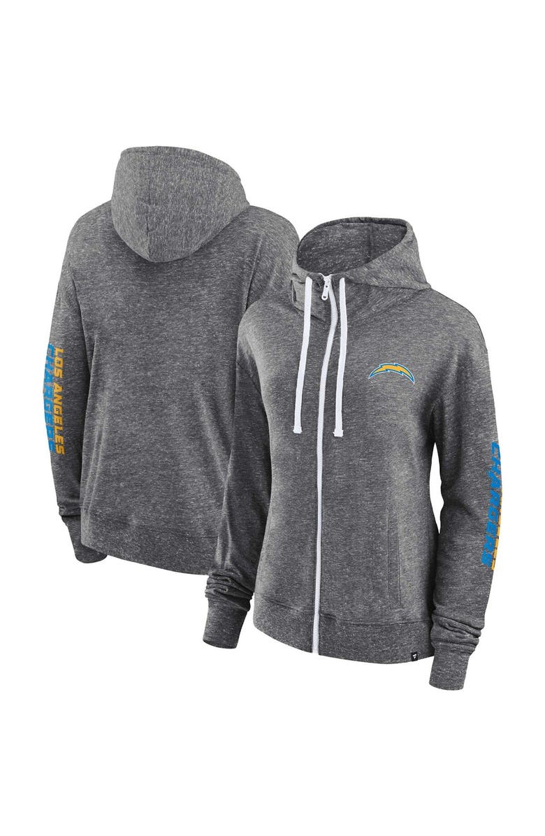 FANATICS Women's Fanatics Branded Heather Charcoal Los Angeles Chargers Opening Coin Flip Lightweight Full-Zip Hoodie, Alternate, color, 