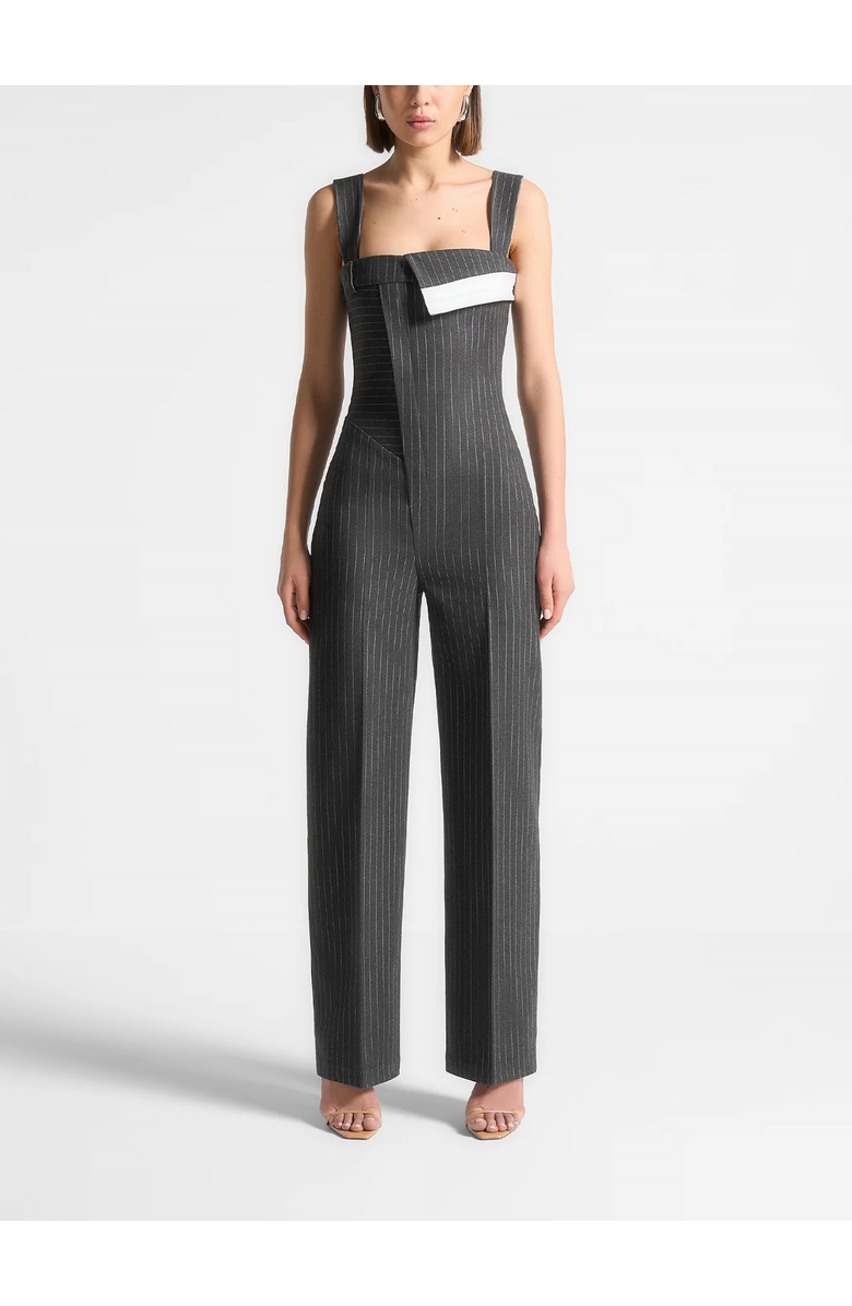 Manière De Voir Camille Tailored Pinstripe Jumpsuit, Main, color, Grey