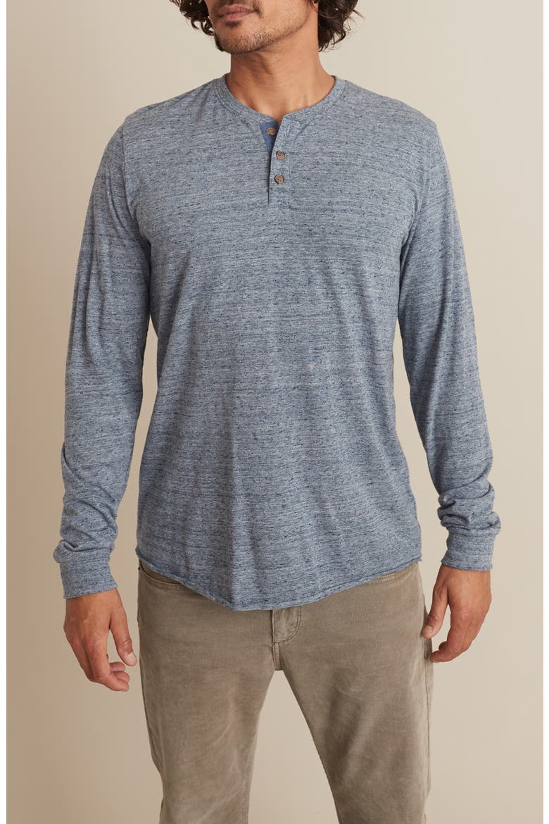 Cotton Blend Long Sleeve Henley, Main, color, DENIM HEATHER NEPS CORE