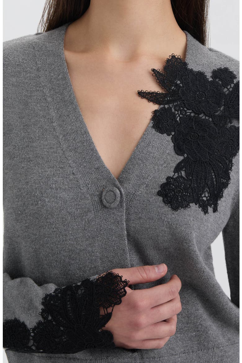 Floral Appliqué Cardigan, Alternate, color, MEDIUM GREY MIX