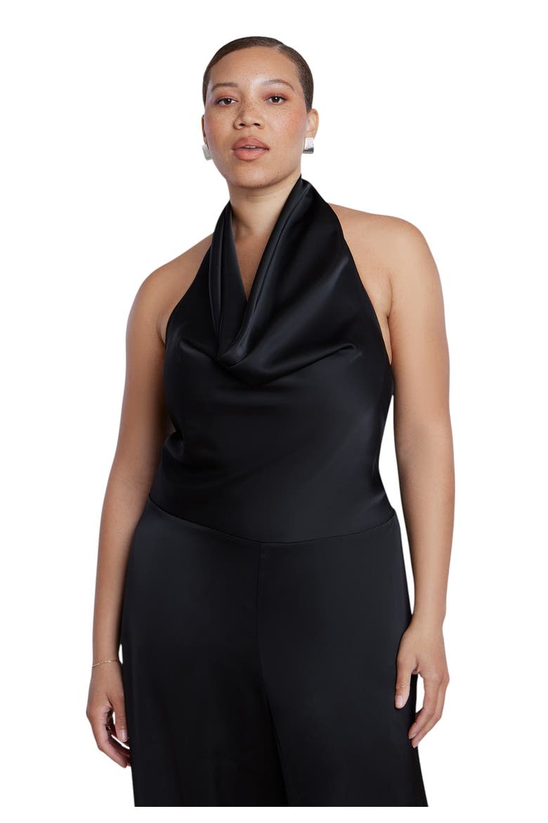 Halter Cowl Neck Satin Jumpsuit, Alternate, color, BLACK ONYX