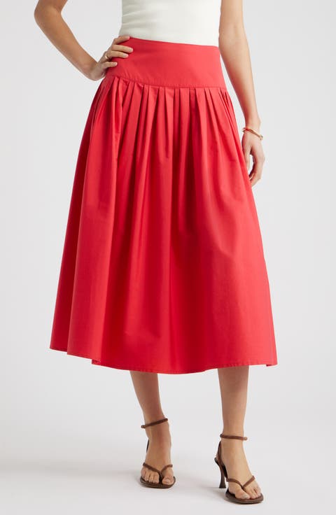 Pleated Cotton Poplin Skirt