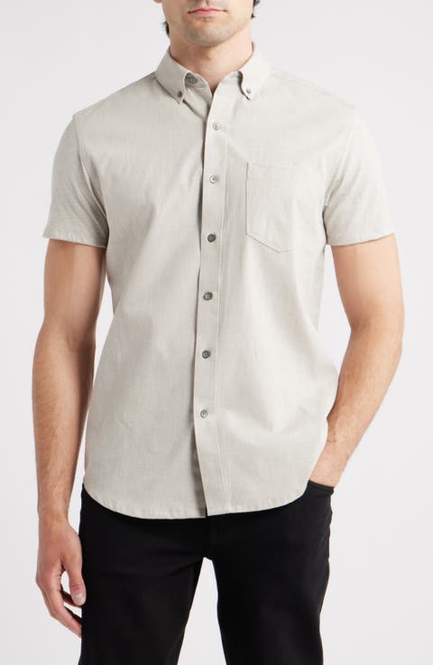 Reworked Slim Fit Solid Short Sleeve Cotton Button-Down Shirt