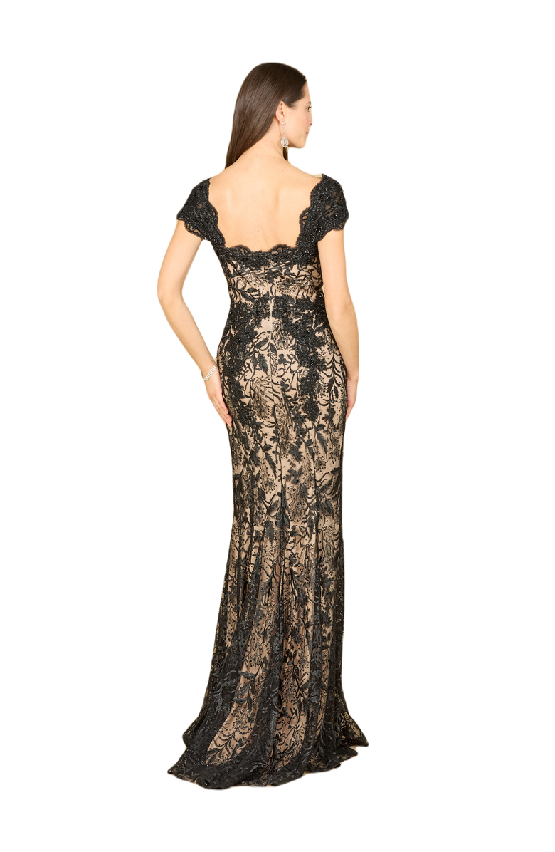 LARA New York Long Bell Sleeve V-Neck Beaded Gown, Alternate, color, Blacknude