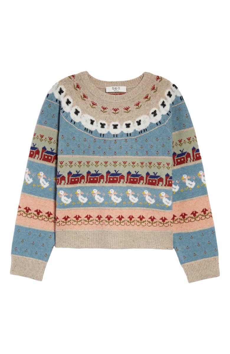 Sea Samira Sheep Pattern Merino Wool Sweater, Alternate, color,