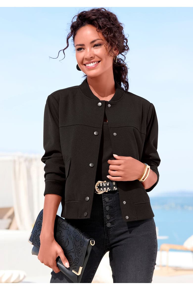 Snap Front Bomber Jacket, Alternate, color, Black