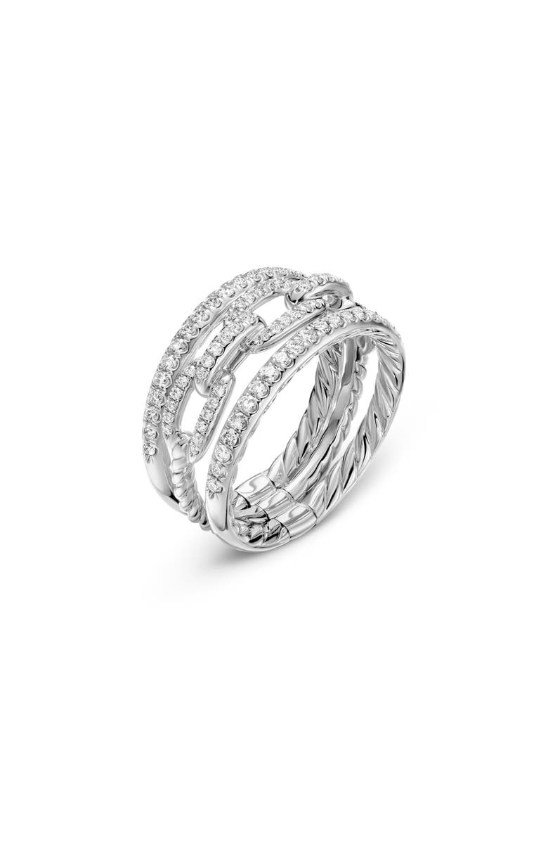 David Yurman Stax 3-Row Chain Link 18k White Gold Ring with Diamonds, Alternate, color, 