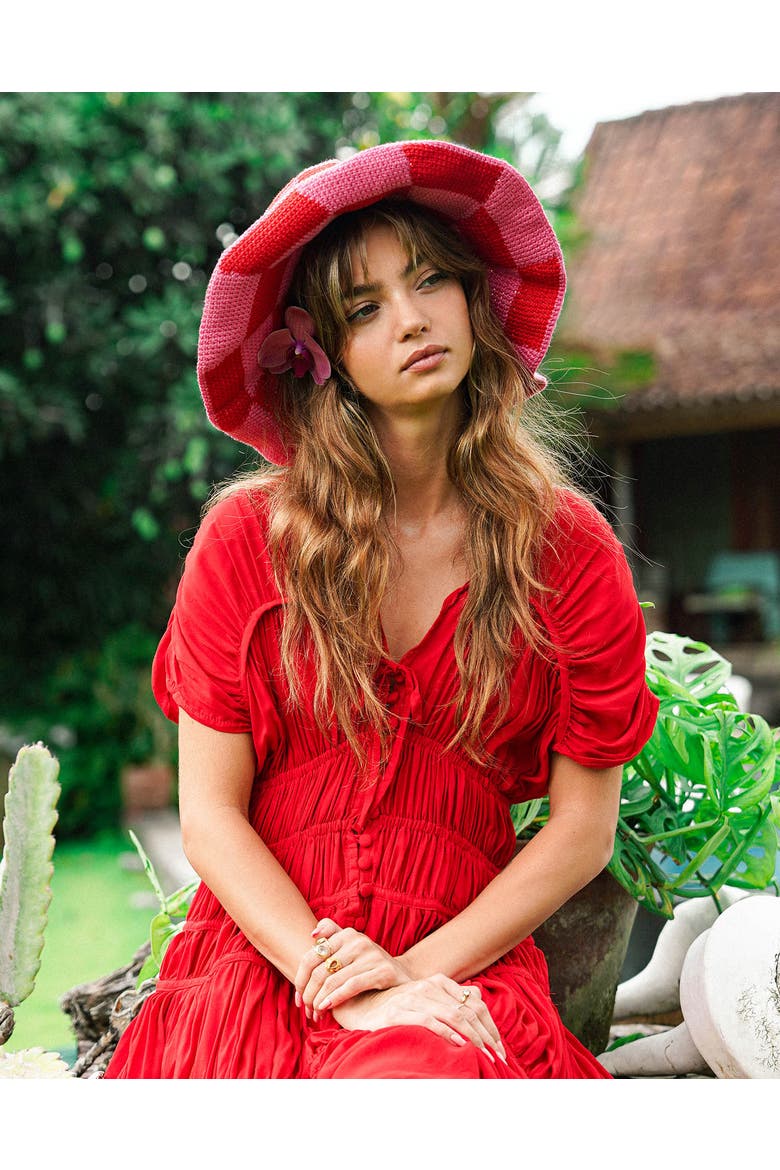 The Shilo Checkered Crochet Hat, Alternate, color, Red