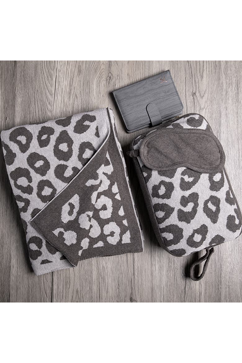 Leopard Organic Cotton Travel Blanket and Eye Mask Set, Main, color, Brown