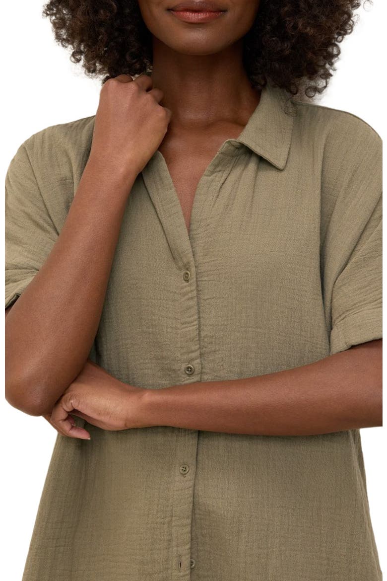 Organic Cotton Coastal Double Gauze Oversized Shirt, Alternate, color, Khaki Green