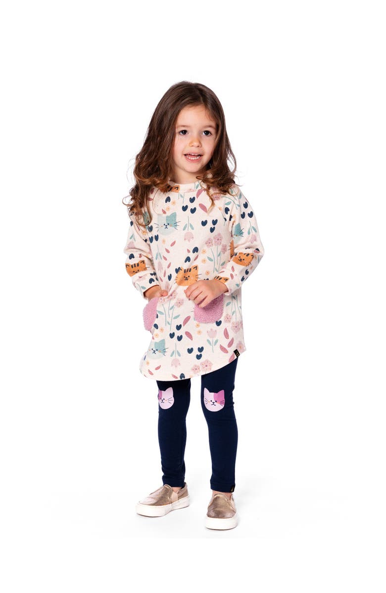 Deux par Deux Organic Cotton Jersey Leggings with Cats, Alternate, color, Dark Blue