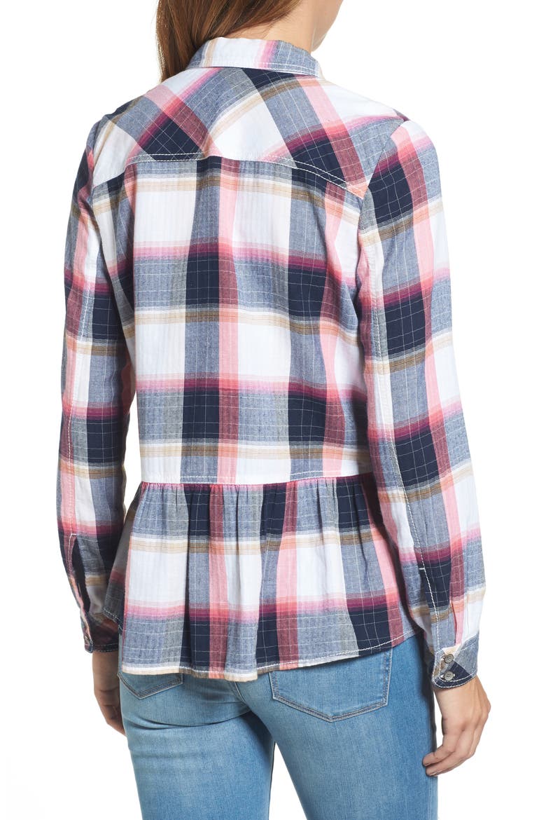 Peplum Plaid Shirt, Alternate, color, NAVY- ROSE PLAID