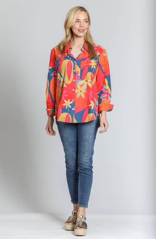Apny Print Cotton Button-up Shirt In Bright Orange Multi