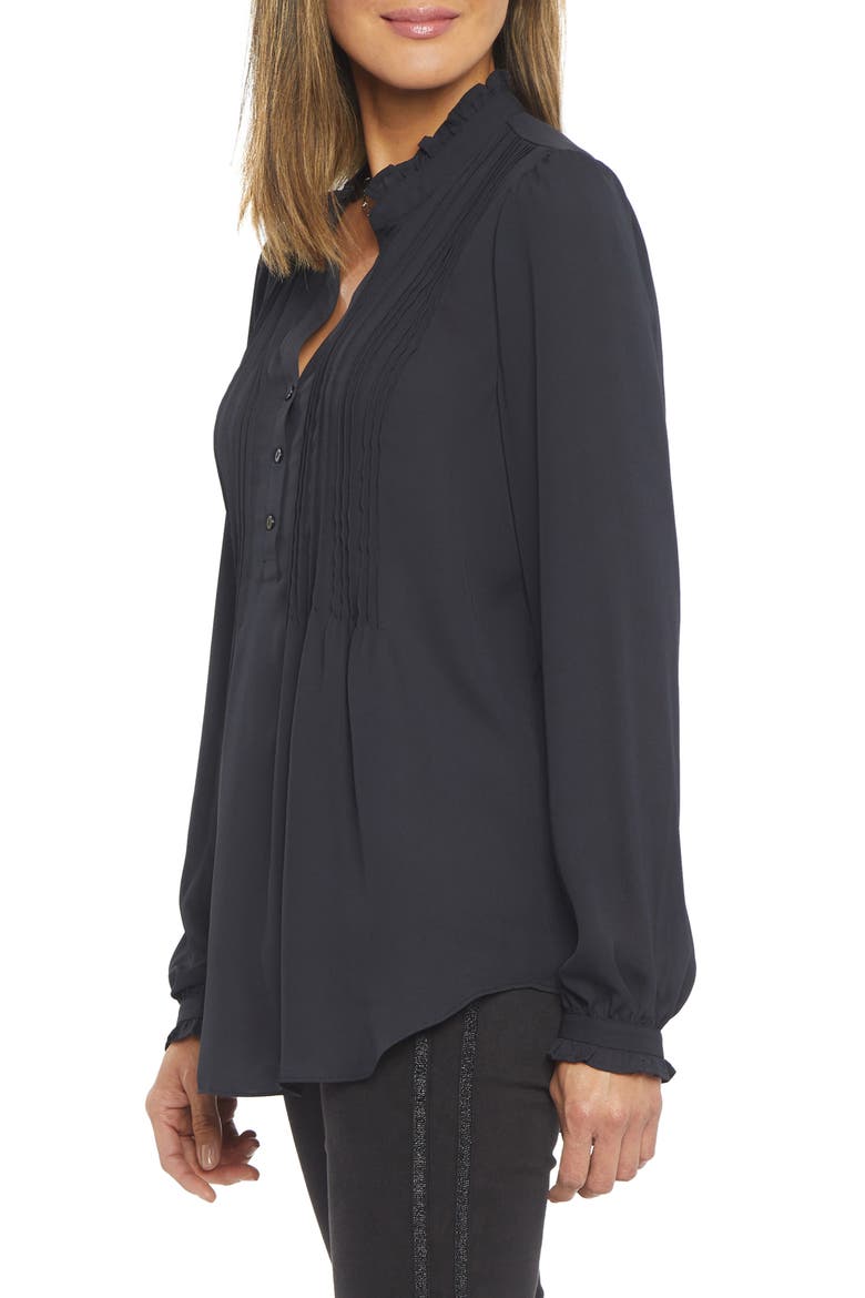 Pleated Yoke Long Sleeve Peasant Blouse, Alternate, color, BLACK