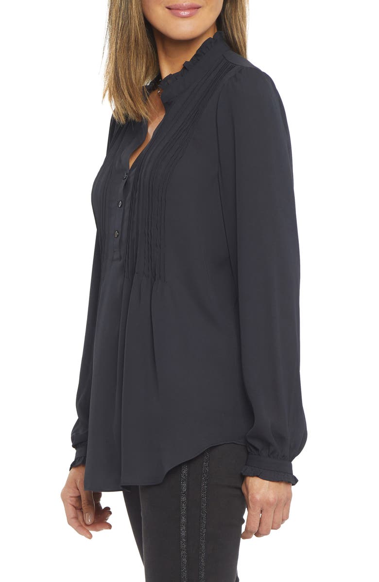 NYDJ Pleated Yoke Long Sleeve Peasant Blouse, Alternate, color, Black