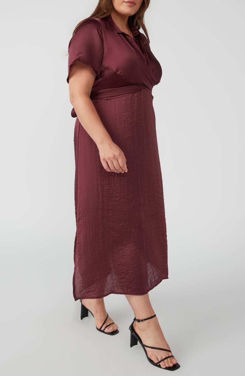 Estelle Oasis Tie Back Satin Midi Dress, Alternate, color, Garnet