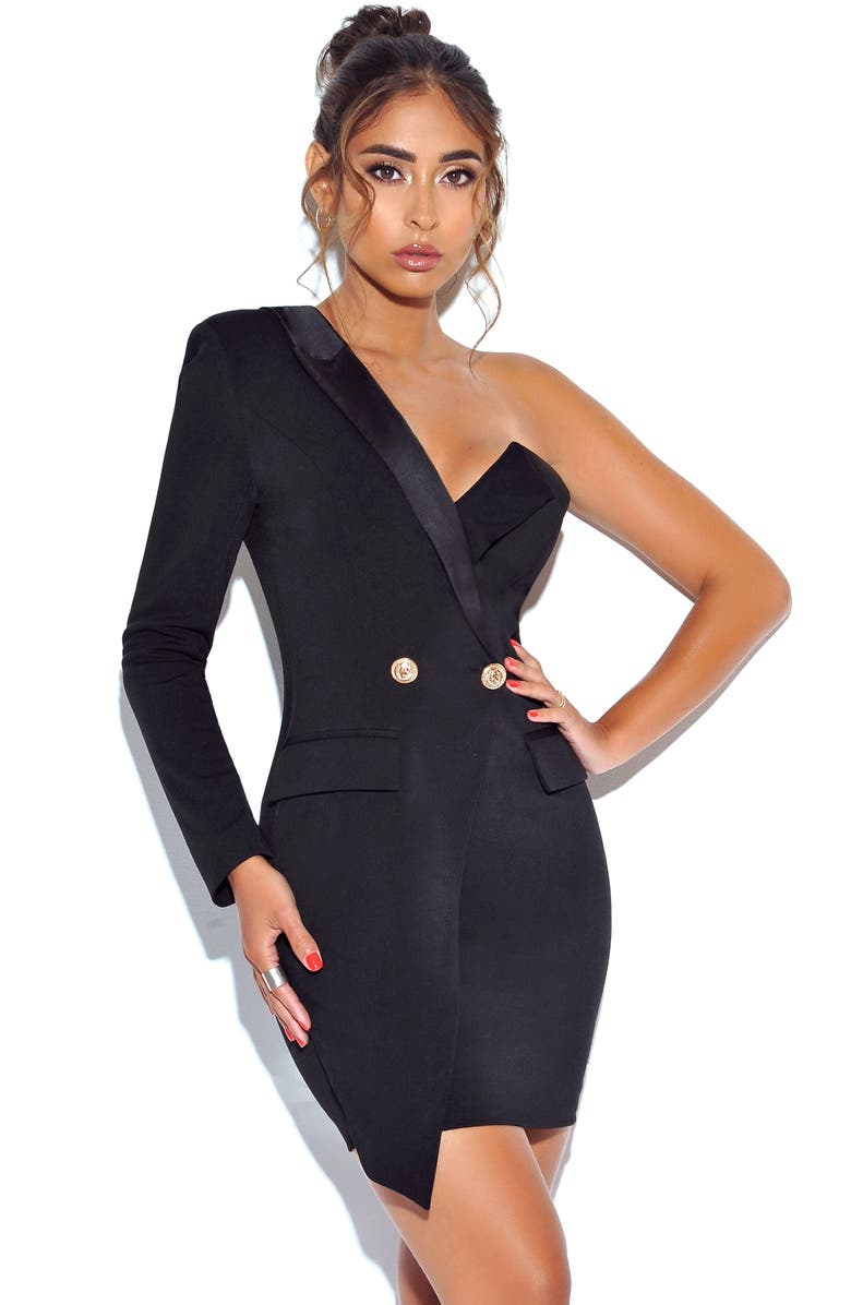 Miss Circle Keep One Up Crepe Tuxedo Blazer Dress, Alternate, color, Black
