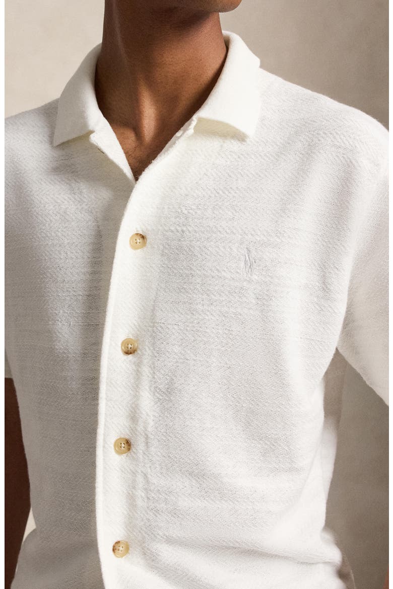 Short Sleeve Cotton & Linen Herringbone Full Button Cardigan, Alternate, color, DECKWASH WHITE
