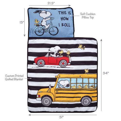 Bedtime Originals Snoopy & Woodstock Peanuts Transportation Toddler Nap Mat In Blue