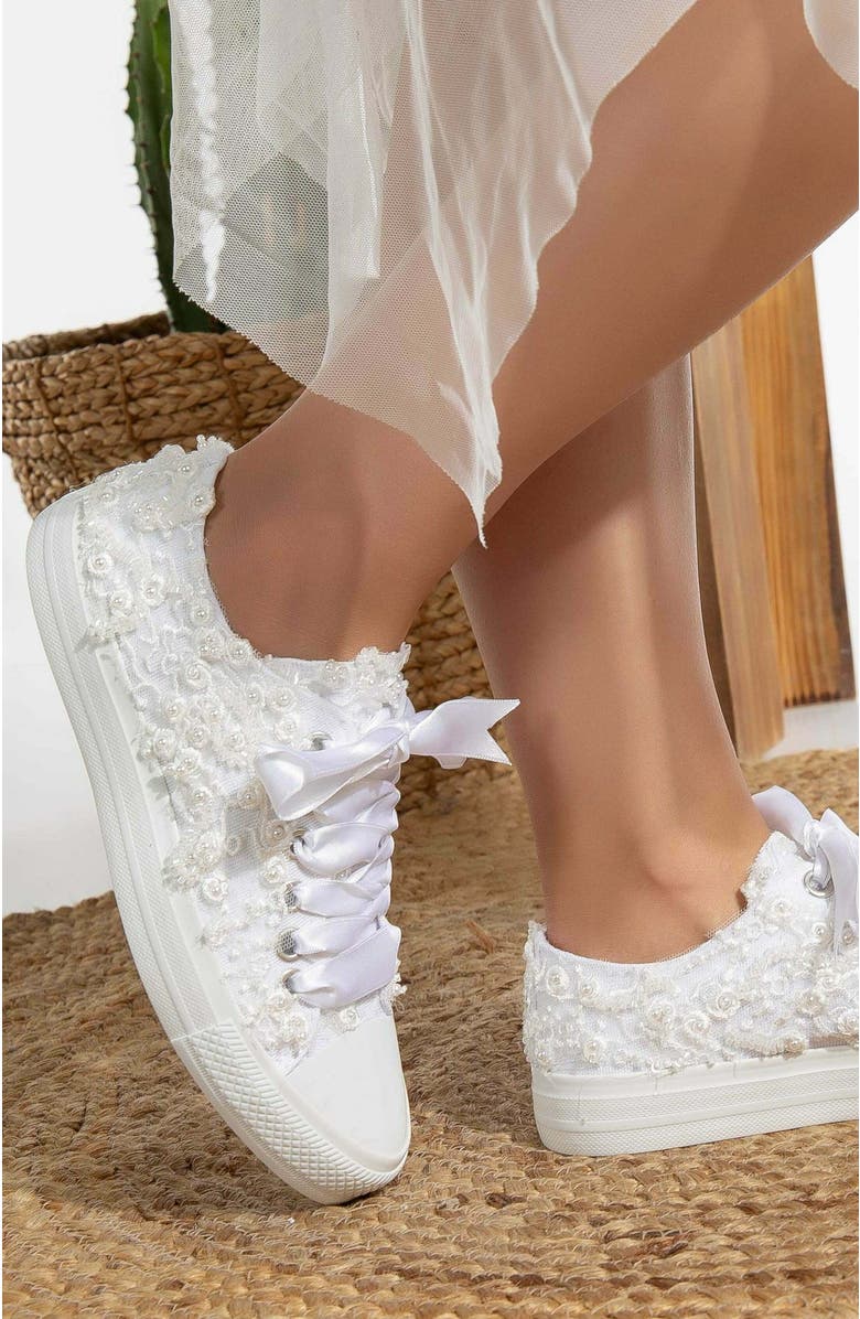 Forever & Always Shoes Bailey Lace White Bridal Sneakers, Alternate, color, White