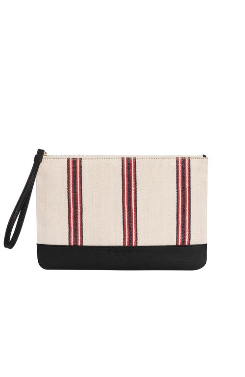 K'Ai & Vrosi Apollon Calfskin & Handloomed Fabric Clutch in Black  product