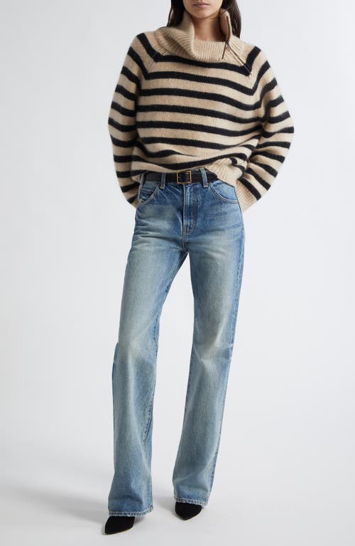 Nili Lotan Raelynn Stripe Turtleneck Cashmere Sweater In Gray