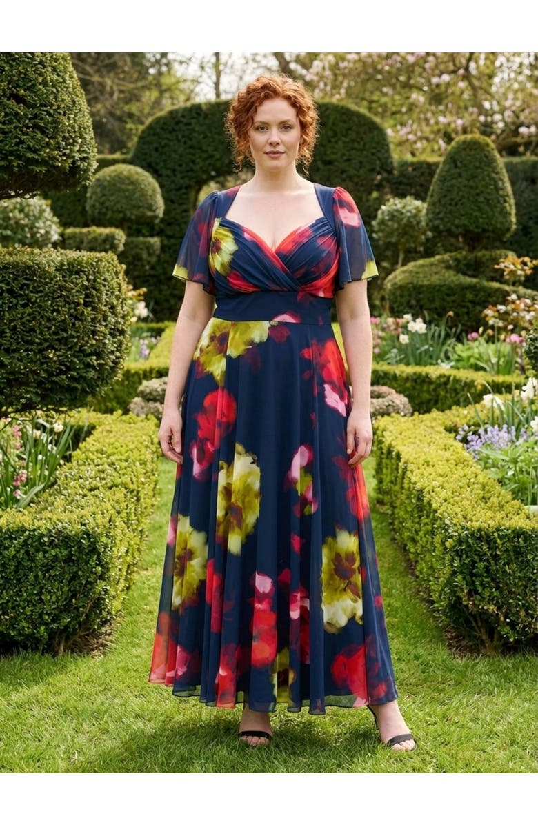 Scarlett & Jo Kemi Bolero Wrap Bodice Maxi Gown, Alternate, color, Navy Red Multi