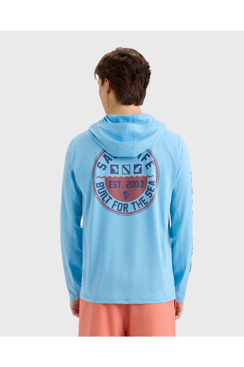 Navigator Badge Long Sleeve  Perforated Hoodie, Alternate, color, AZURE BLUE