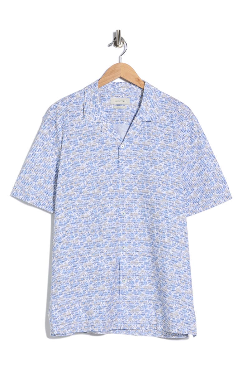 Bugatchi Floral Stretch Cotton Camp Shirt, Main, color, Classic Blue