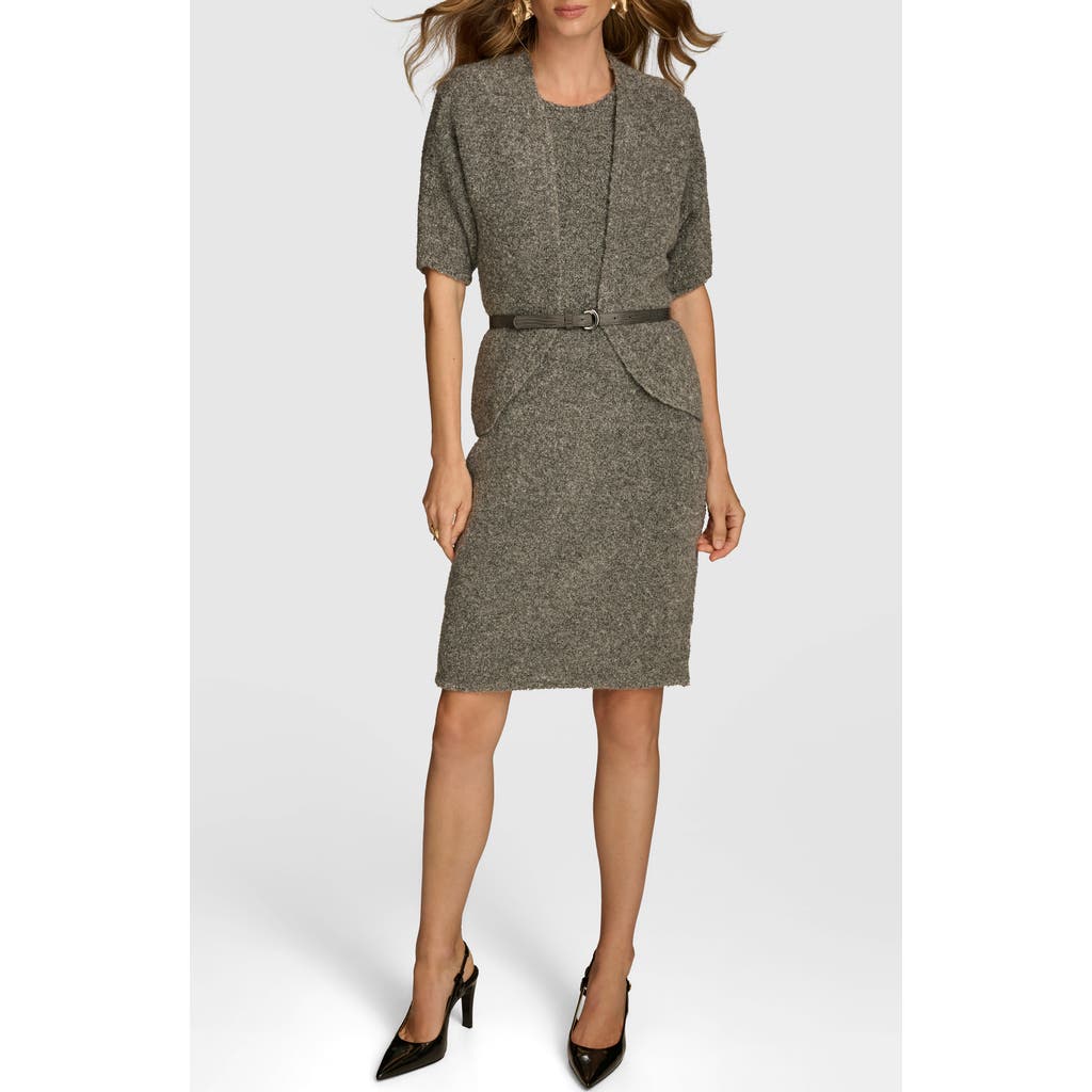 Donna Karan New York Bouclé Cardigan & Sheath Dress Set in Tin Heather