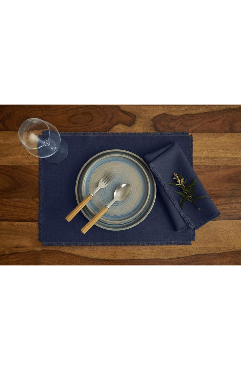 Solino Home Linen Placemats Set of 4, 14 x 19 Inch for Dining Table, Holiday and Everyday Table Decor - Fringe, Alternate, color, Navy