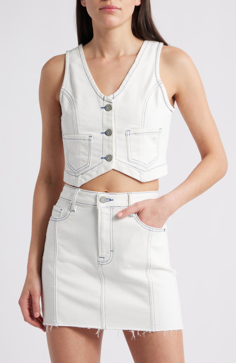 HIDDEN JEANS Crop Denim Vest, Main, color, Pearl