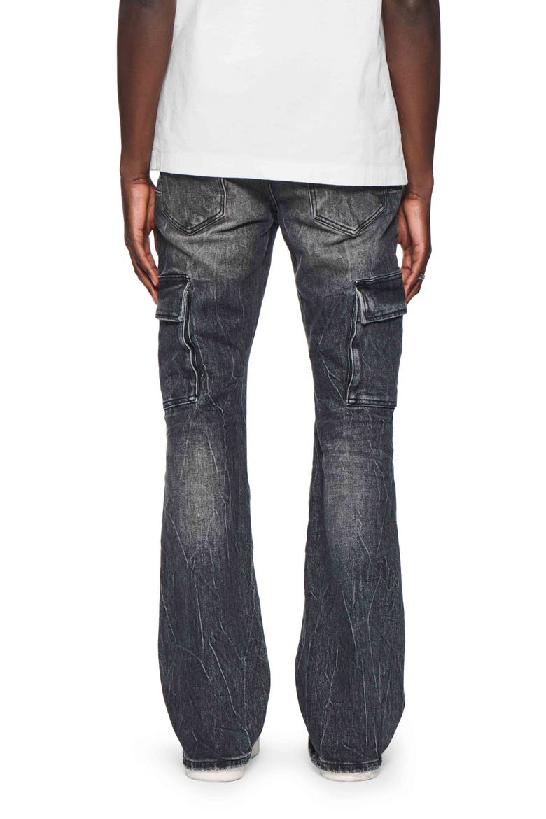 Tinted Worn Flare Cargo Jeans, Alternate, color, BLACK