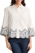 Jones New York Embroidered Linen Blend Shirt