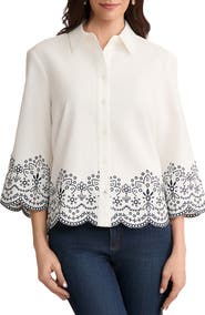 Jones New York Embroidered Linen Blend Shirt